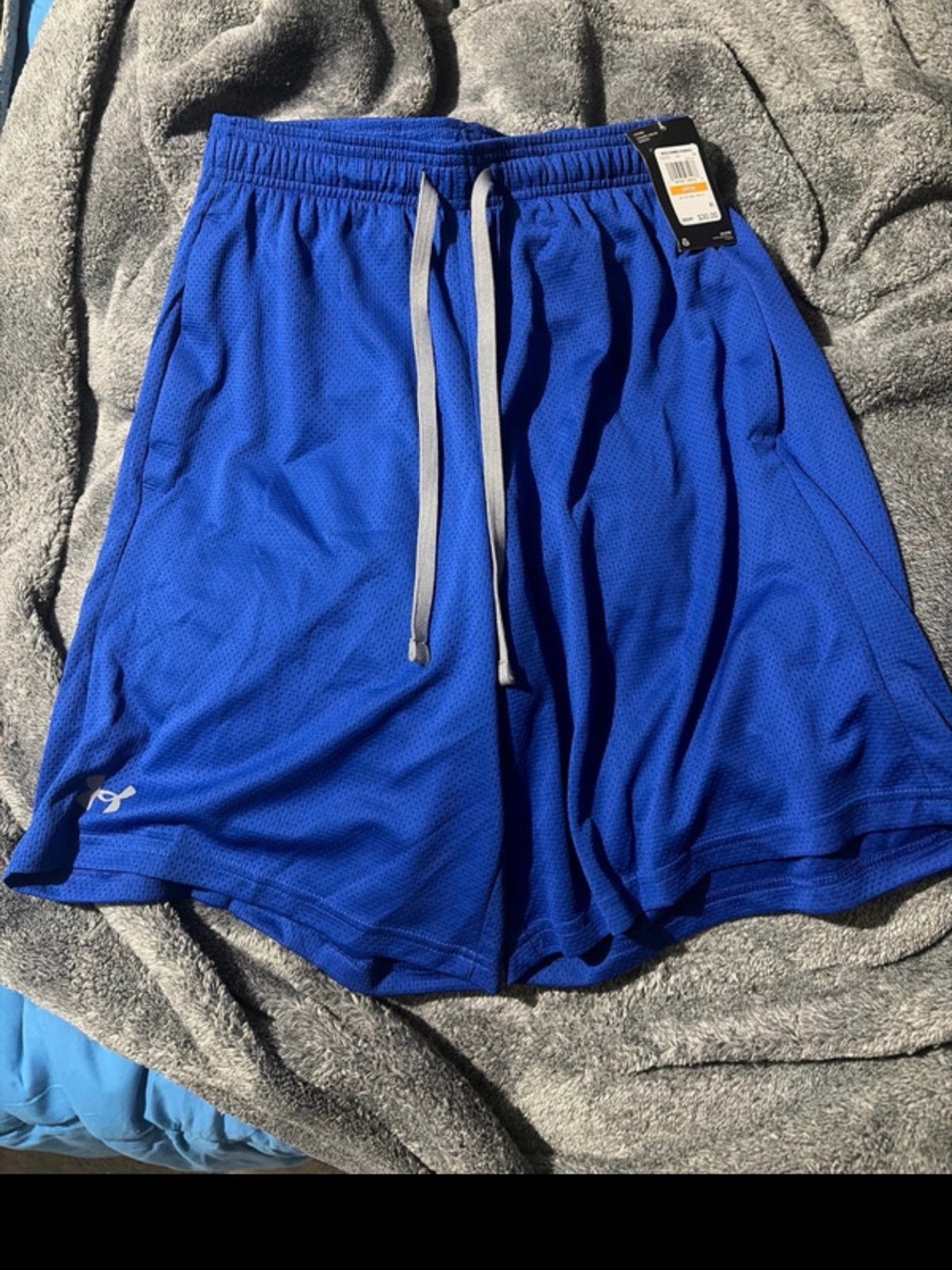 Under Armour Bright Blue Mesh Athletic Shorts with Gray Drawstring